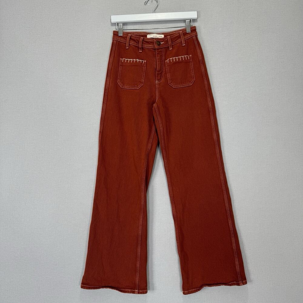 Seventy + Mochi Mabel Jeans Womens 26 Red Organic Cotton Patch Pocket Boho Retro